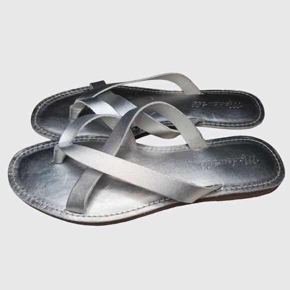 NWOT Madewell Boardwalk Thong Silver Strappy Metallic Flip Flop Sandals Size 7 - Picture 2 of 7